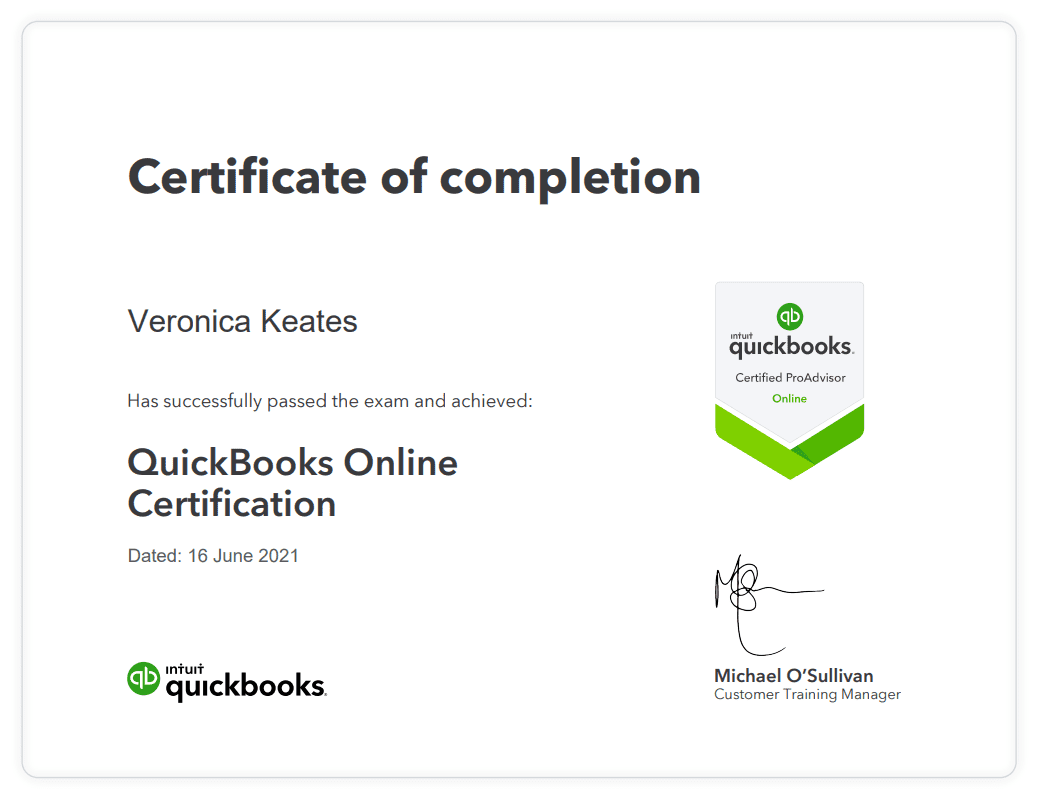 QuickBooks Certificate